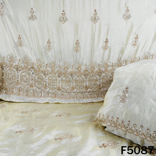 Dyeable Cut Dana Zari Sequins Embroidered Shimmer Tissue Fabric-F5087