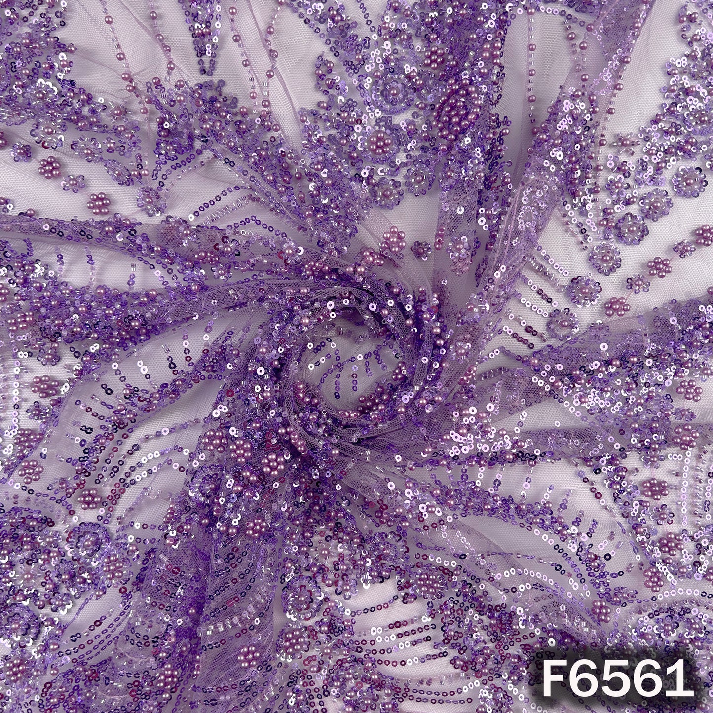 Cut Dana Sequins Pearl Embroidered Net Fabric - F6561