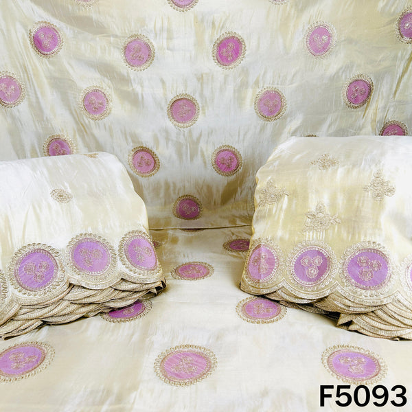 Dyeable Zari Patch Work Shimmer Tissue Fabric - F5093