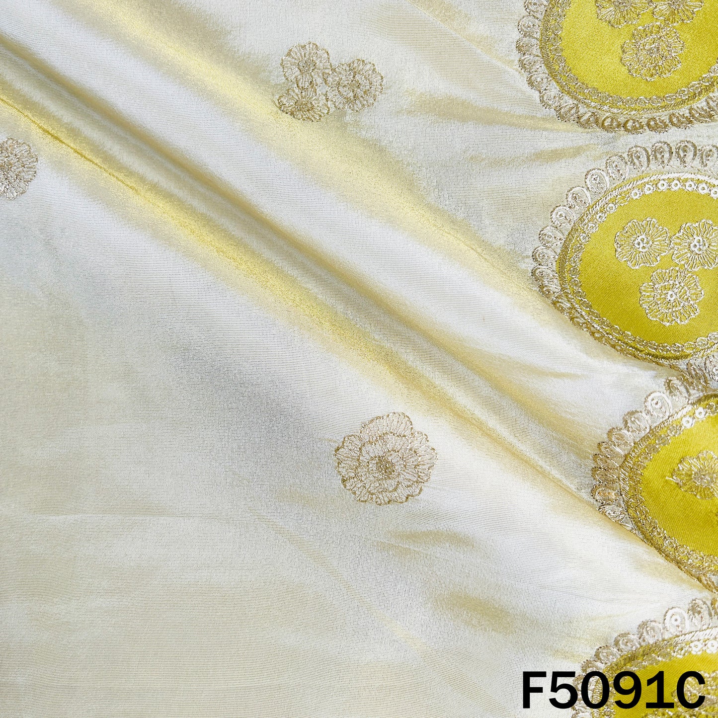 Dyeable Zari Patch Work Shimmer Tissue Fabric-F5091