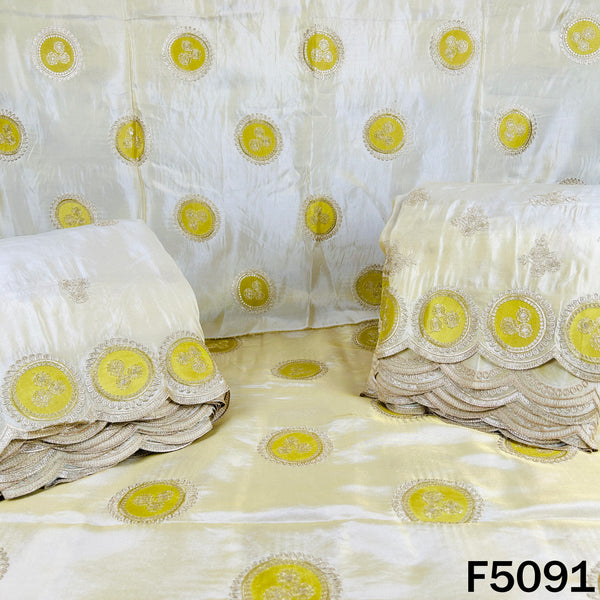 Dyeable Zari Patch Work Shimmer Tissue Fabric-F5091