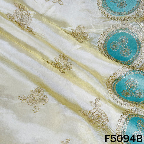 Dyeable Zari Patch Work Shimmer Tissue Fabric-F5094