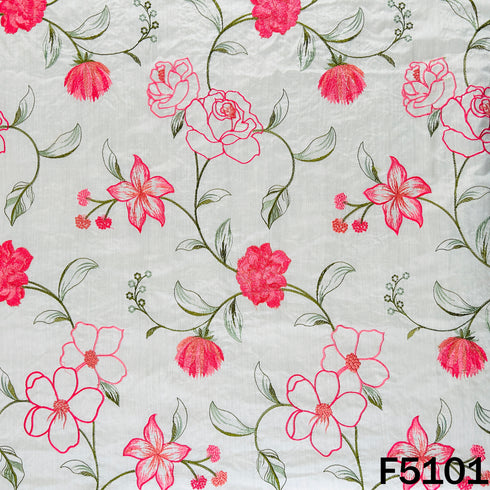 Thread Embroidered Chanderi Silk Fabric - F5101
