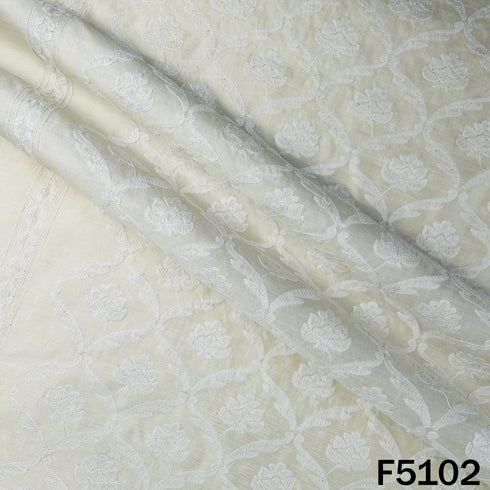 Thread Embroidered Monga Silk Fabric - F5102