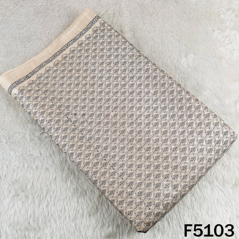 Thread Embroidered Pure Tussar Silk Fabric - F5103