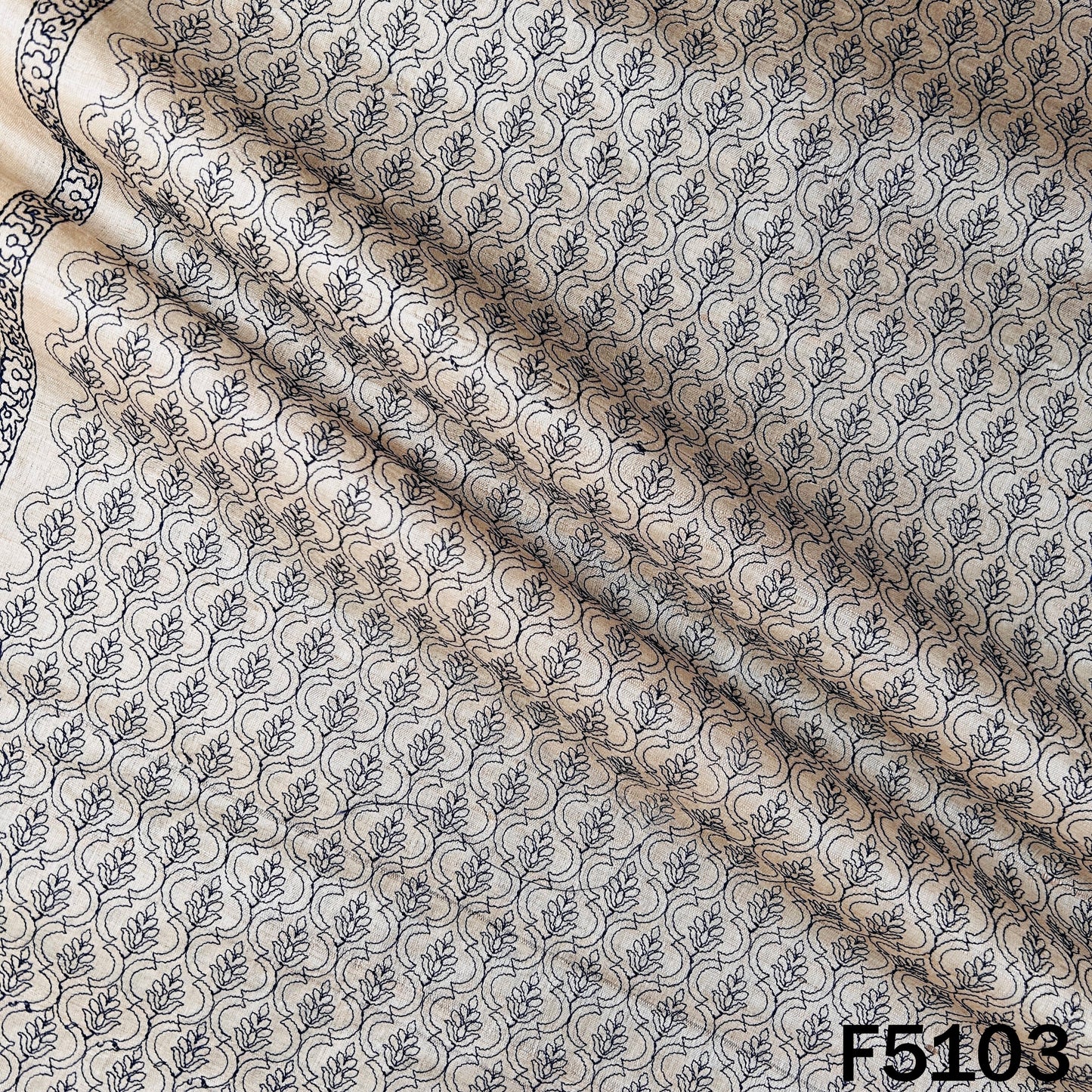 Thread Embroidered Pure Tussar Silk Fabric - F5103