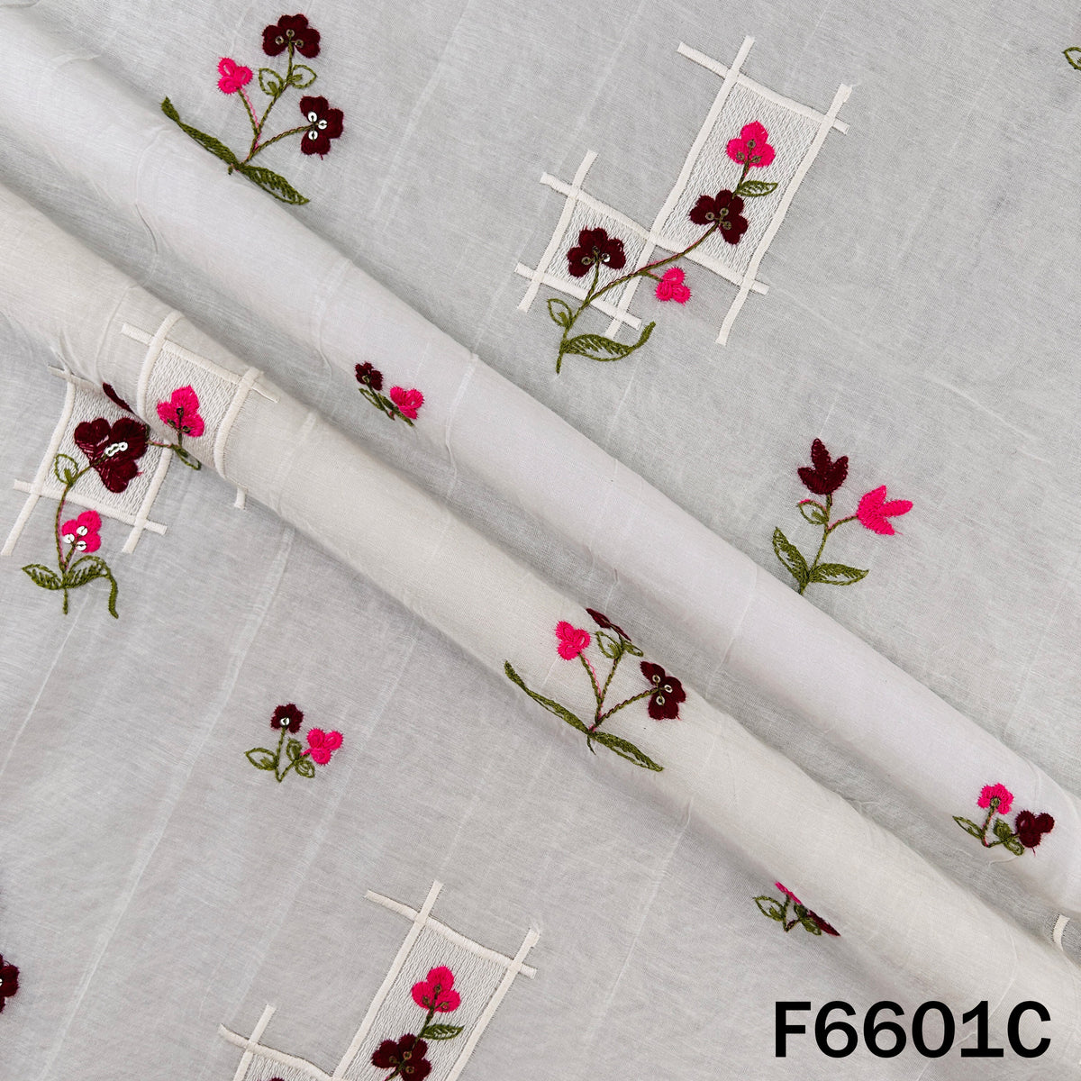 Thread Sequins Embroidered Mul Chanderi Fabric Fabric - F6601