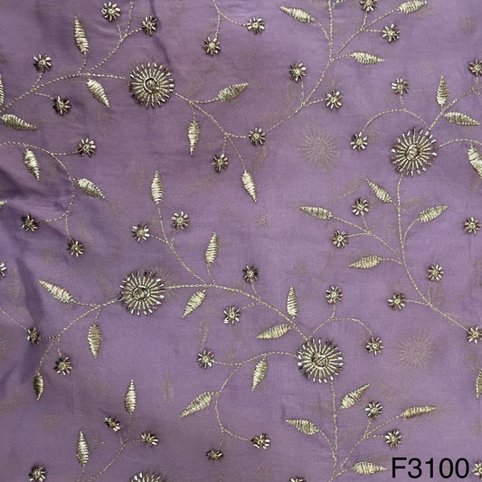 Cut Dana Zari Embroidered Organza Fabric-F3100