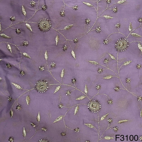 Cut Dana Zari Embroidered Organza Fabric-F3100
