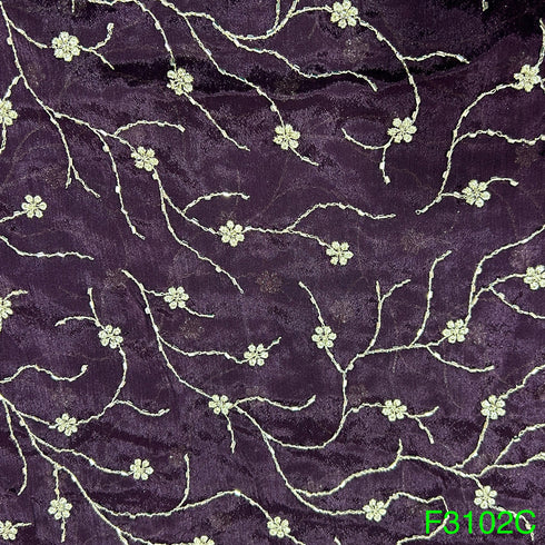 Cut Dana Zari Embroidered Chinon Chiffon Fabric-F3102