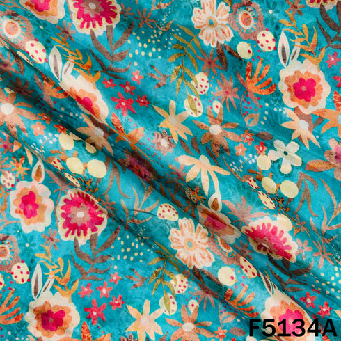 Digital Print Upada Silk Fabric - F5134