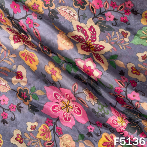 Digital Print Upada Silk Fabric - F5136
