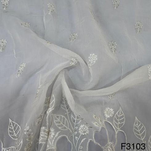 Dyeable Thread Embroidered Organza Fabric-F3103