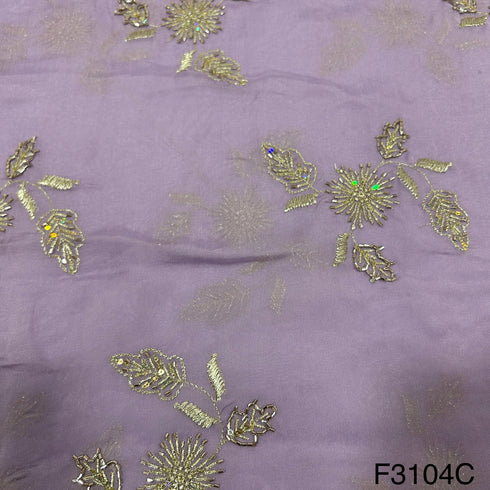 Cut Dana Zari Sequins Embroidered Organza Fabric-F3104