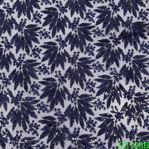 Thread Sequins Embroidered Net Fabric-F3108