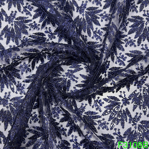 Thread Sequins Embroidered Net Fabric-F3108