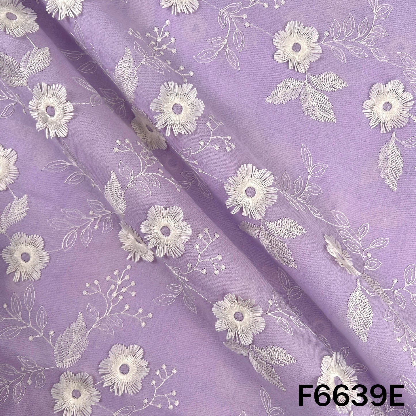 Thread Embroidered Applique Work Cambric Cotton Fabric - F6639