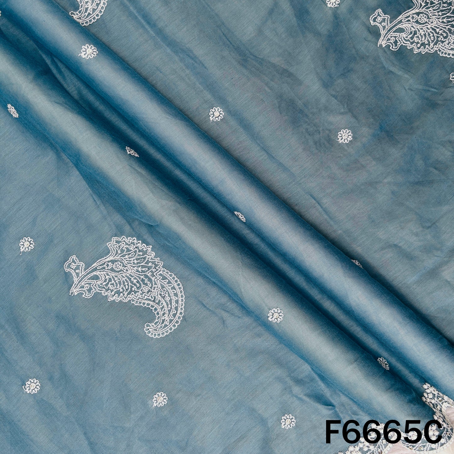 Self Jacqurad Thread Embroidered Cambric Cotton Fabric - F6665