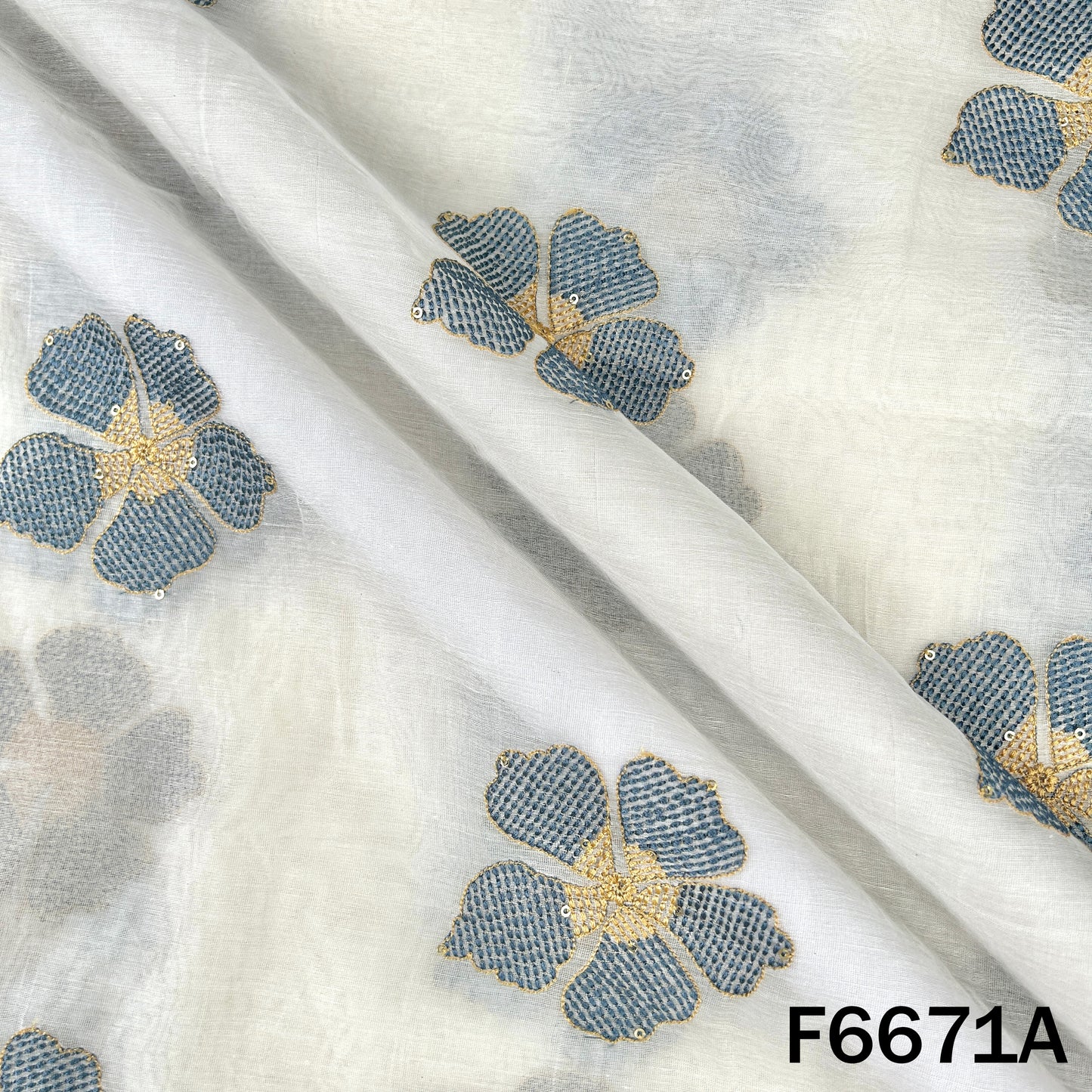 Thread Sequins Embroidered Mul Chanderi Fabric - F6671