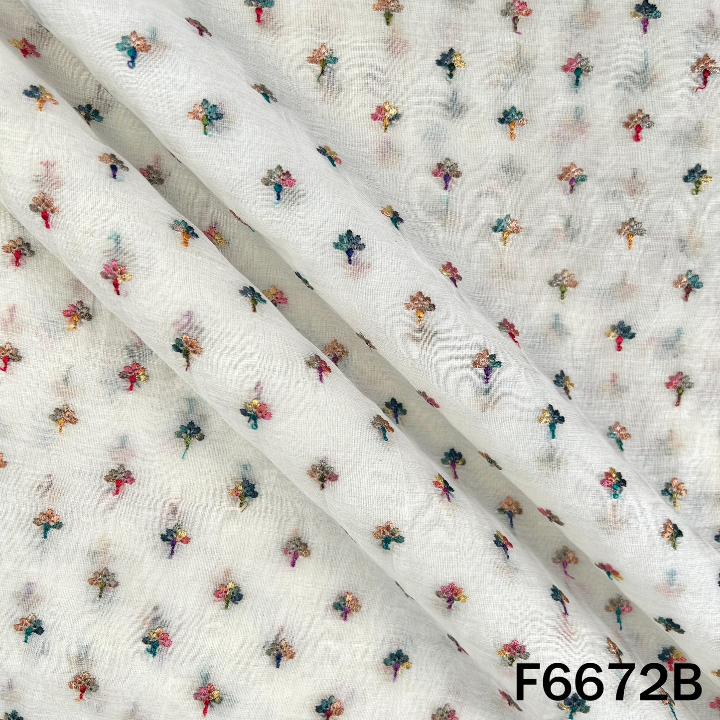Thread Sequins Embroidered Mul Chanderi Fabric - F6672
