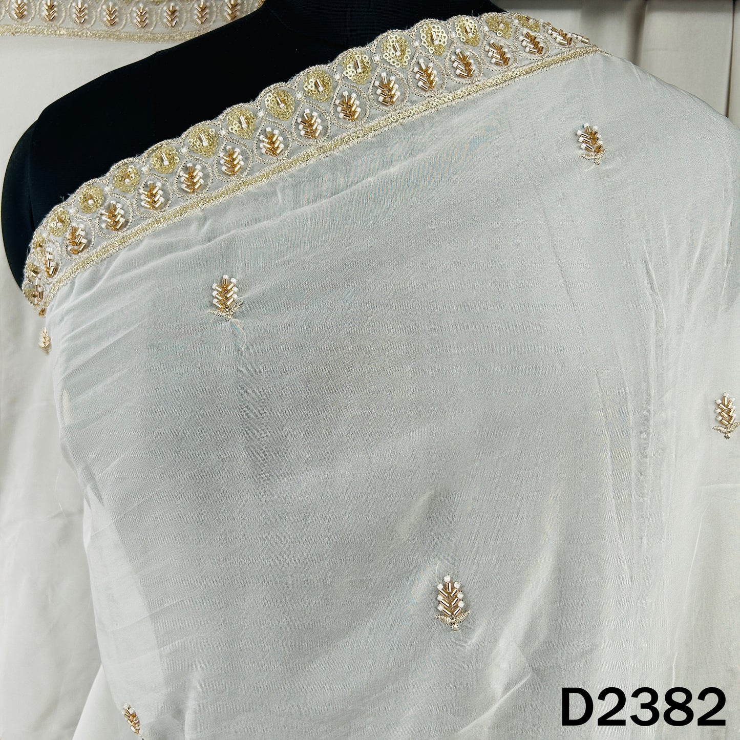 Dyeable Cut Dana Zari Sequins Embroidered Organza Dupatta - D2382