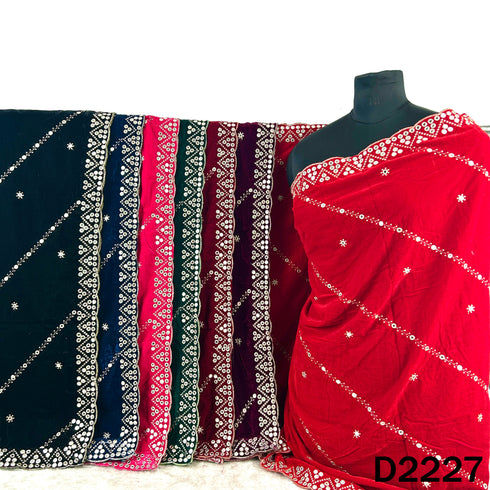 Zari Embroidered Mirror Work Velvet Dupatta - D2227