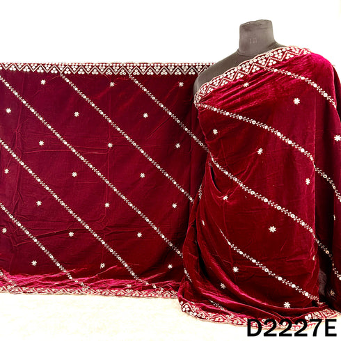 Zari Embroidered Mirror Work Velvet Dupatta - D2227