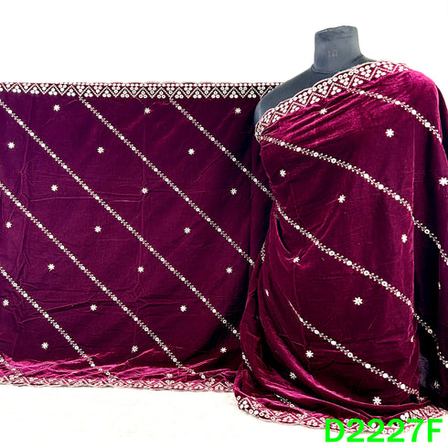Zari Embroidered Mirror Work Velvet Dupatta - D2227