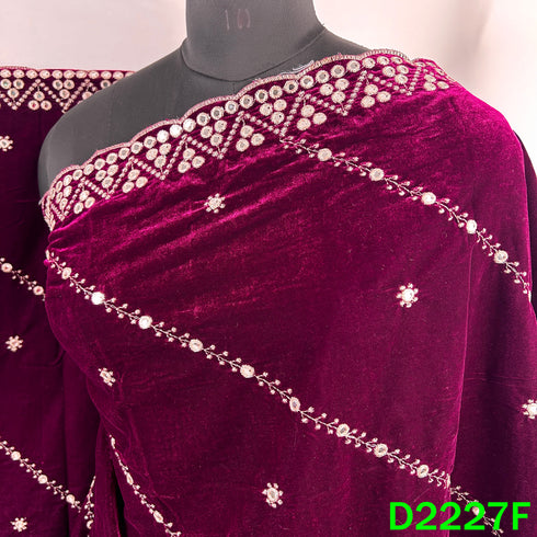 Zari Embroidered Mirror Work Velvet Dupatta - D2227