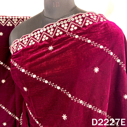 Zari Embroidered Mirror Work Velvet Dupatta - D2227