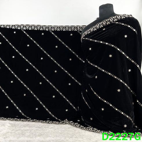 Zari Embroidered Mirror Work Velvet Dupatta - D2227