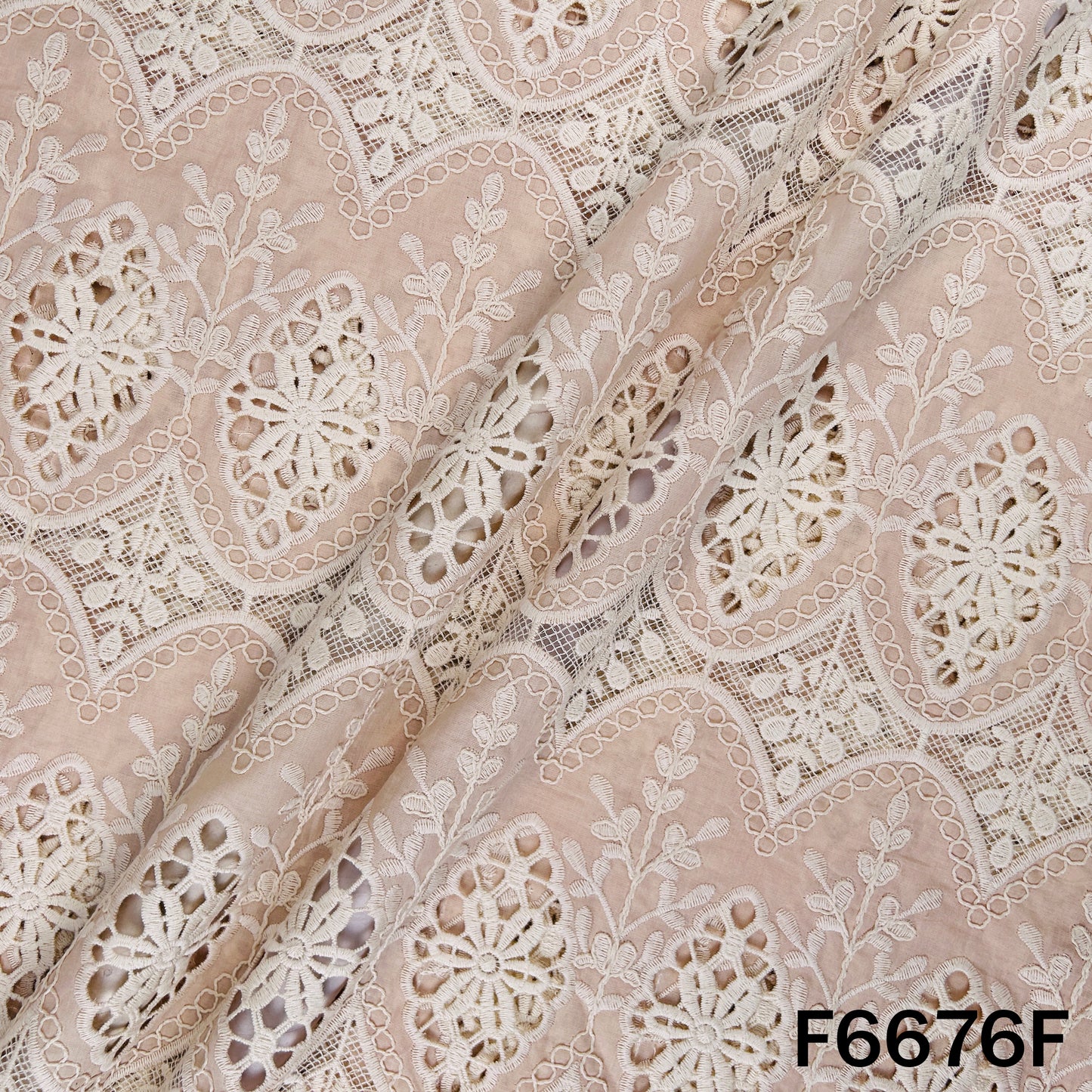 Thread Embroidered Cut Work Cambric Cotton Fabric - F6676