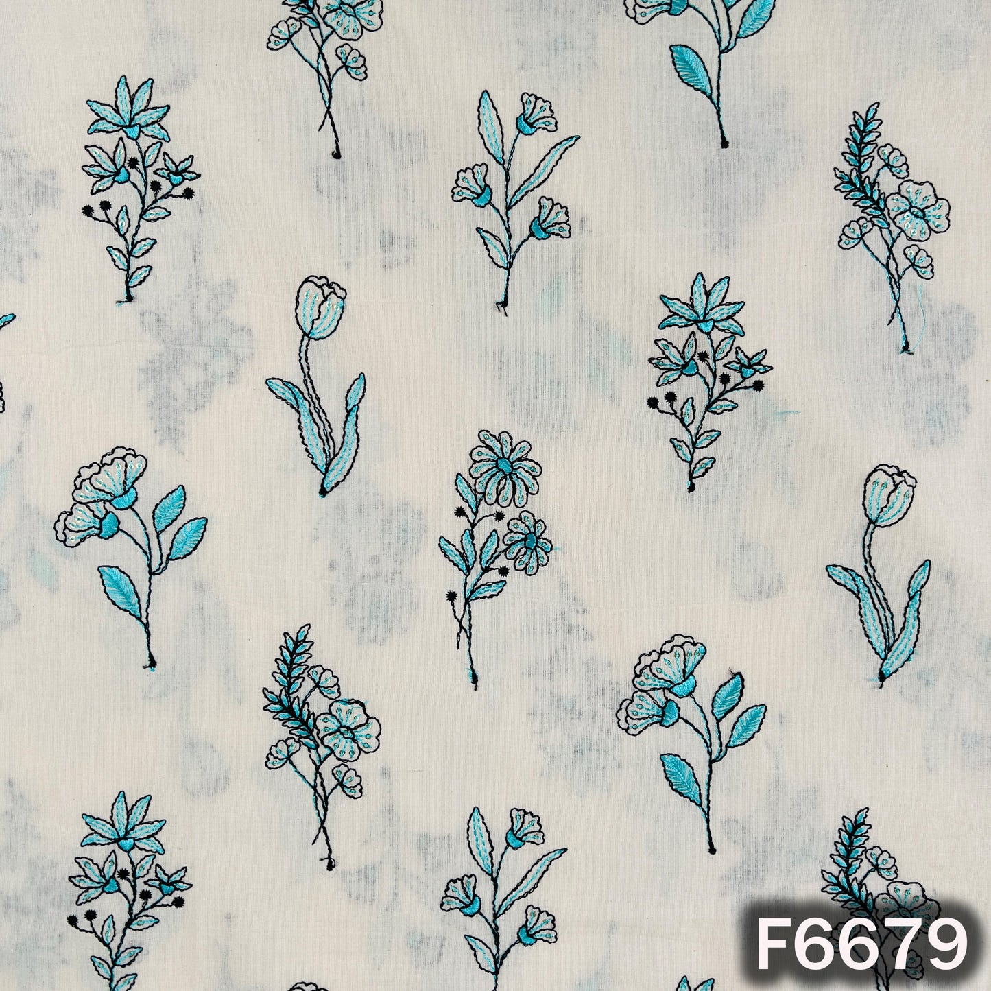 Thread Embroidered Sequins Work Cambric Cotton Fabric - F6679