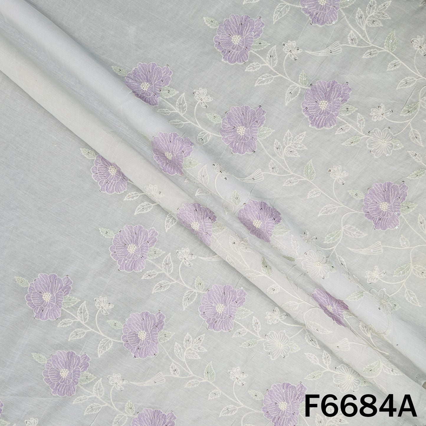 Thread Sequins Work Mul Chanderi Fabric - F6684