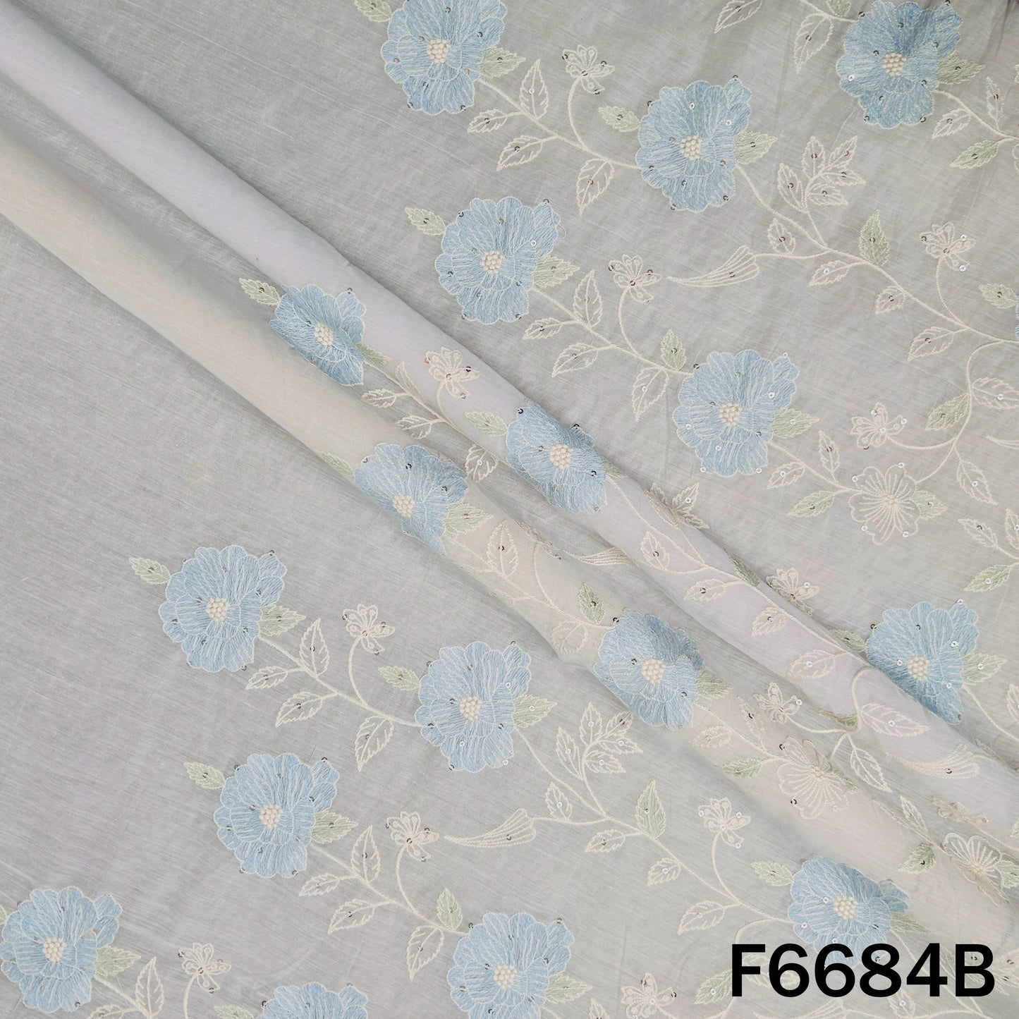 Thread Sequins Work Mul Chanderi Fabric - F6684