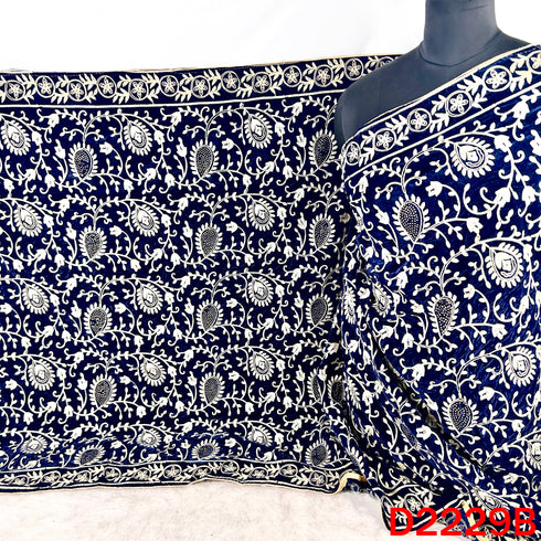 Thread Embroidered Stone Work Velvet Dupatta - D2229