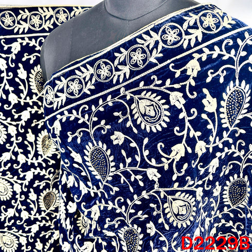Thread Embroidered Stone Work Velvet Dupatta - D2229