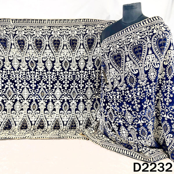 Thread Embroidered Stone Work Velvet Dupatta - D2232