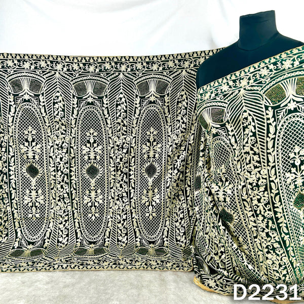 Thread Embroidered Stone Work Velvet Dupatta - D2231