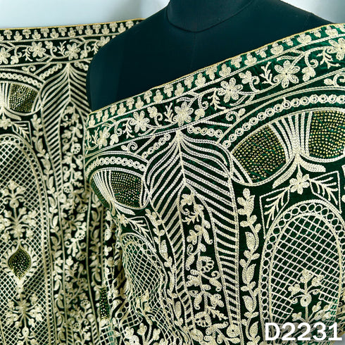Thread Embroidered Stone Work Velvet Dupatta - D2231