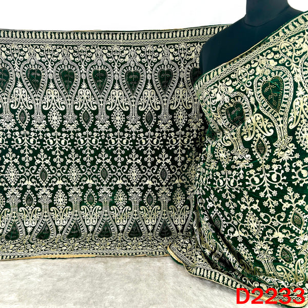 Thread Embroidered Stone Work Velvet Dupatta - D2233