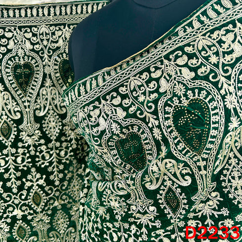 Thread Embroidered Stone Work Velvet Dupatta - D2233