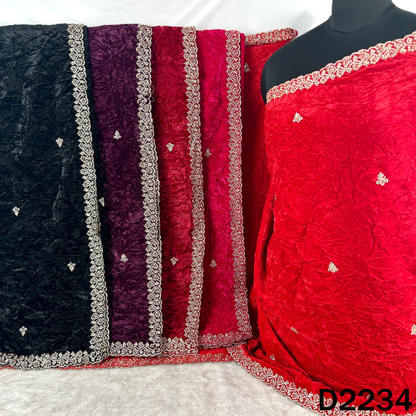 Zari Embroidered Stone Work Crush Velvet Dupatta - D2234