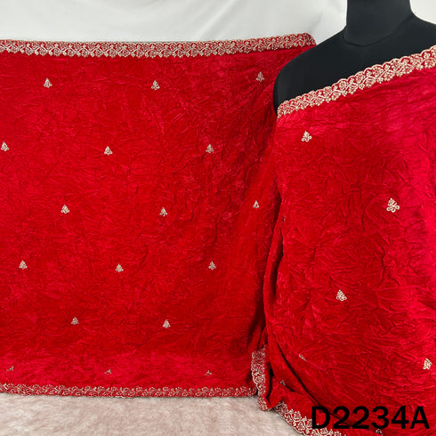 Zari Embroidered Stone Work Crush Velvet Dupatta - D2234