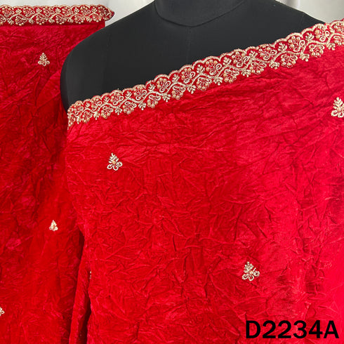 Zari Embroidered Stone Work Crush Velvet Dupatta - D2234