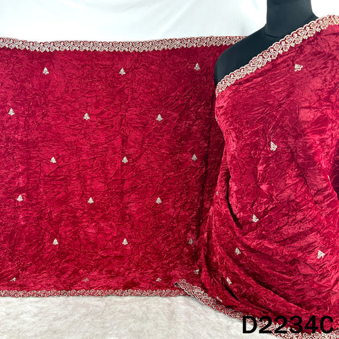 Zari Embroidered Stone Work Crush Velvet Dupatta - D2234