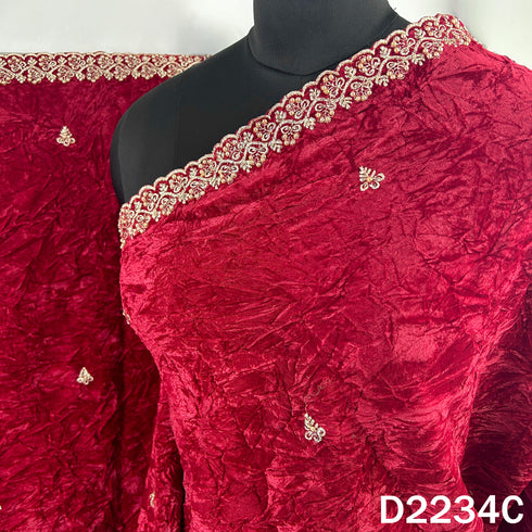 Zari Embroidered Stone Work Crush Velvet Dupatta - D2234