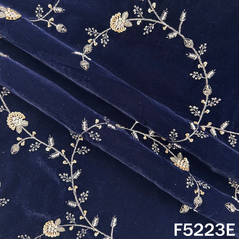 Cut Dana Zari Sequins Embroidered Velvet Fabric - F5223