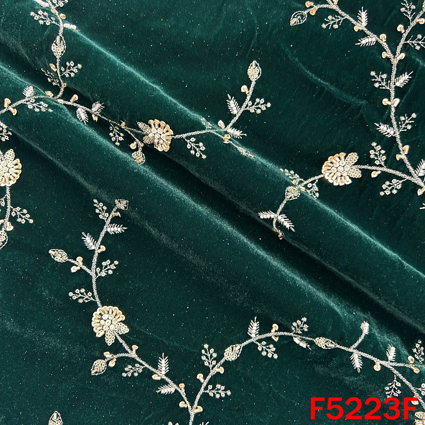 Cut Dana Zari Sequins Embroidered Velvet Fabric - F5223