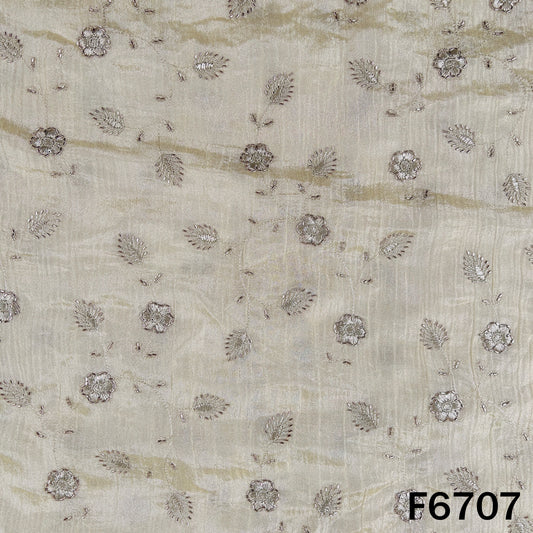 Dyeable Cut Dana Zari Embroidered Shimmer Crush Tissue Fabric - F6707